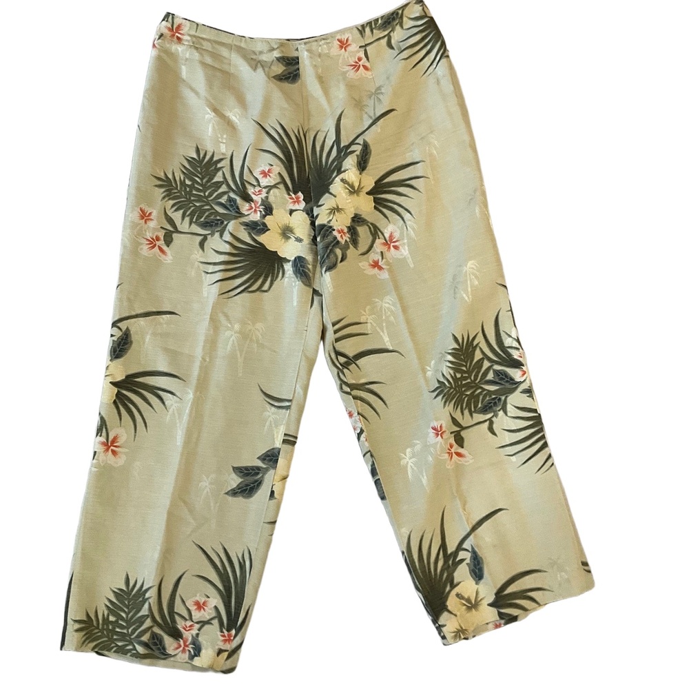 Norm Thompson Beige Floral‎ Print Wide Leg Tropical Capri Pants Size 12